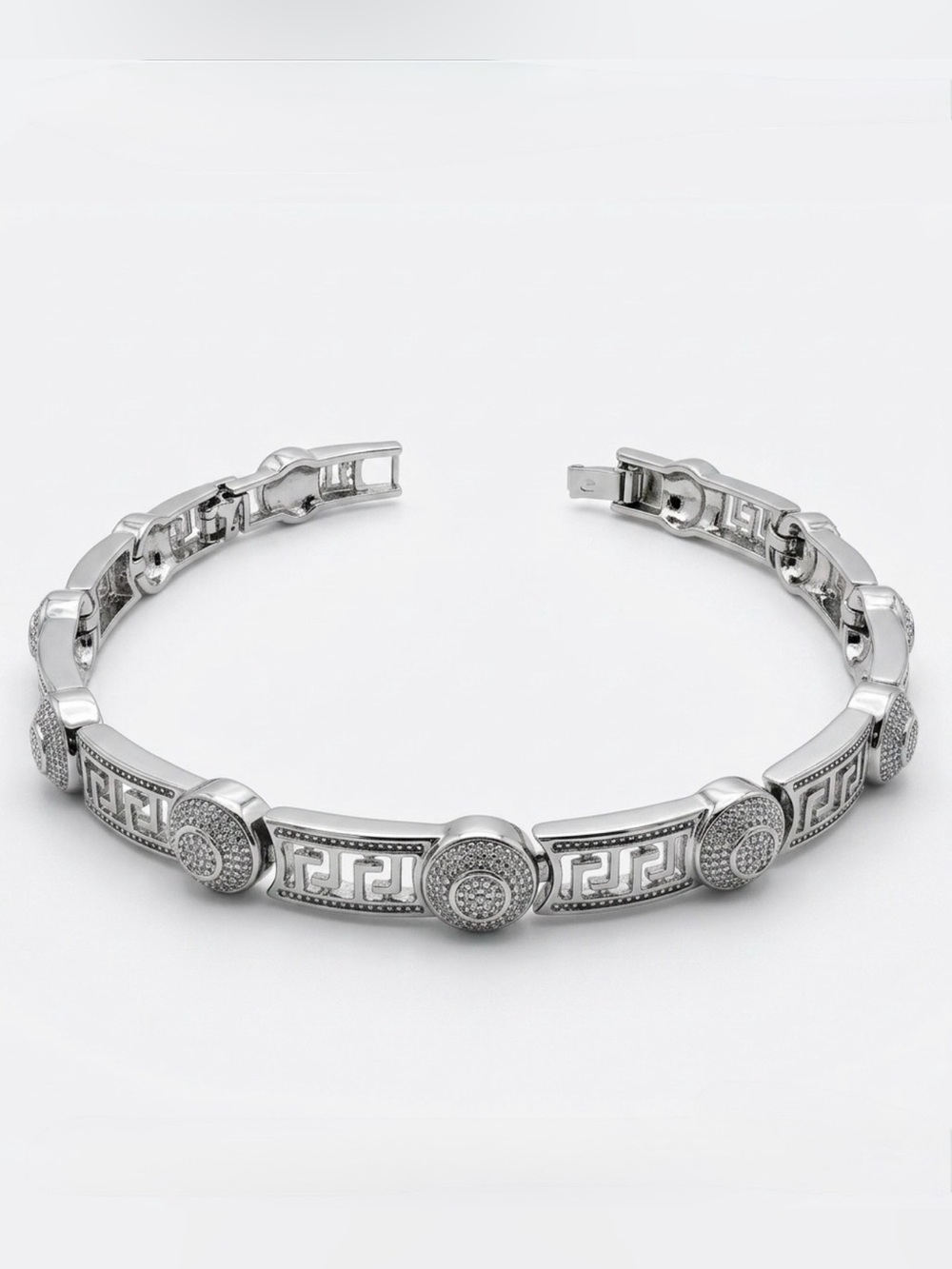 Greek Key Platinum Plated Bracelet Statement Dainty Silver Tone Water Resistant